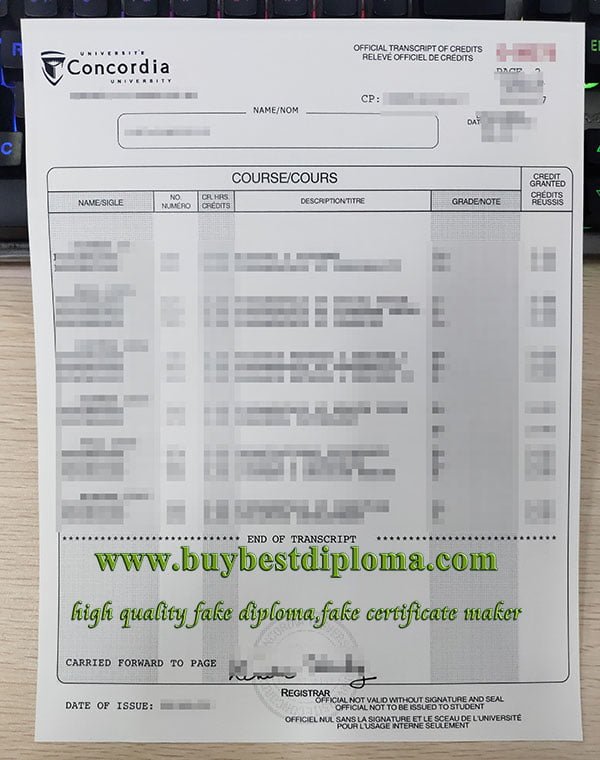 Concordia University transcript