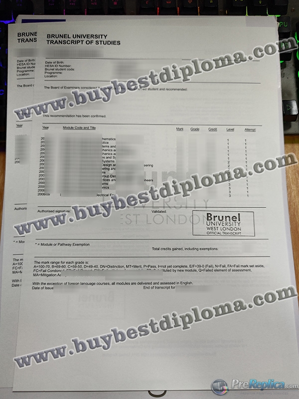 Brunel University transcript