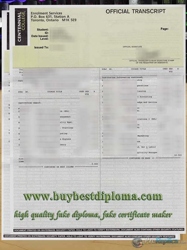 Centennial College transcript