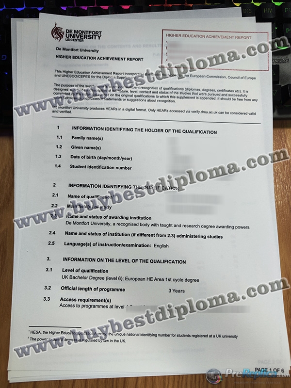 De Montfort University transcript