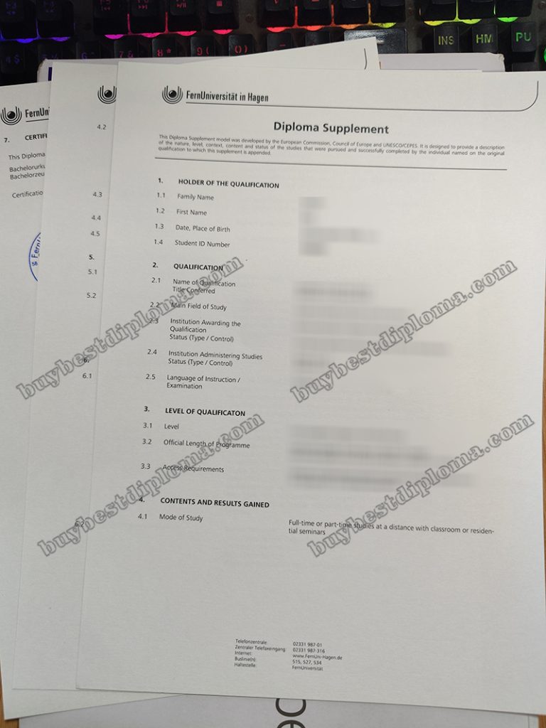 FernUniversität in Hagen diploma supplement FernUniversität in Hagen diploma supplement