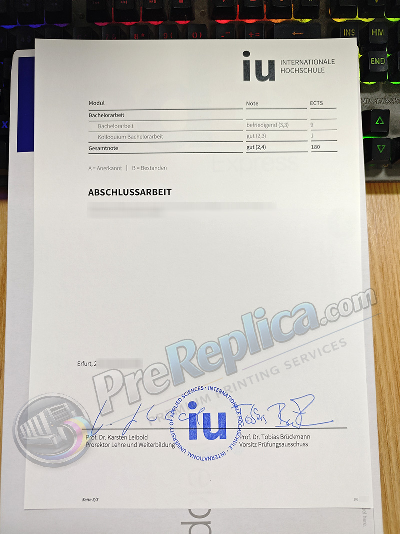 IU zeugnis