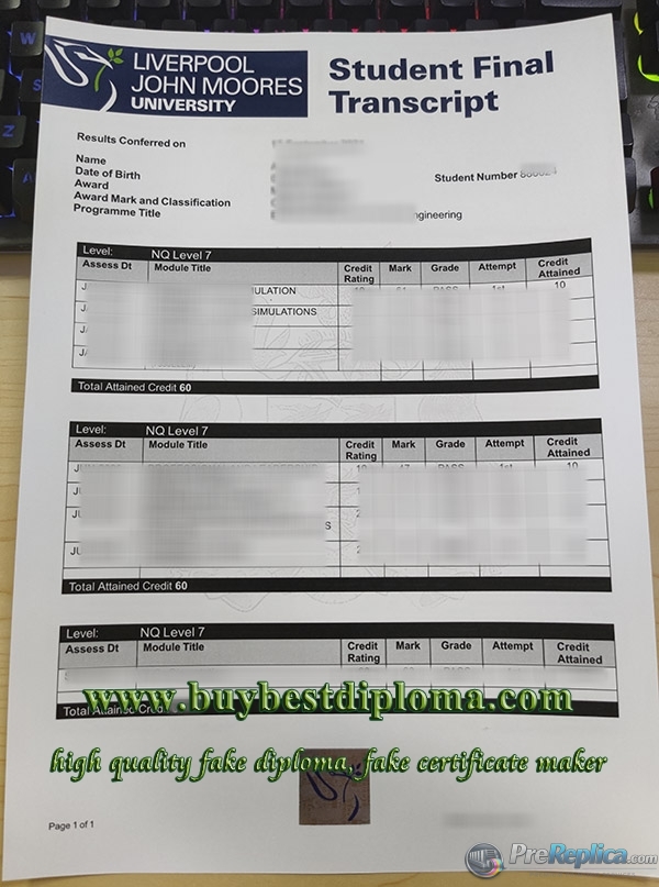 Liverpool John Moores University transcript
