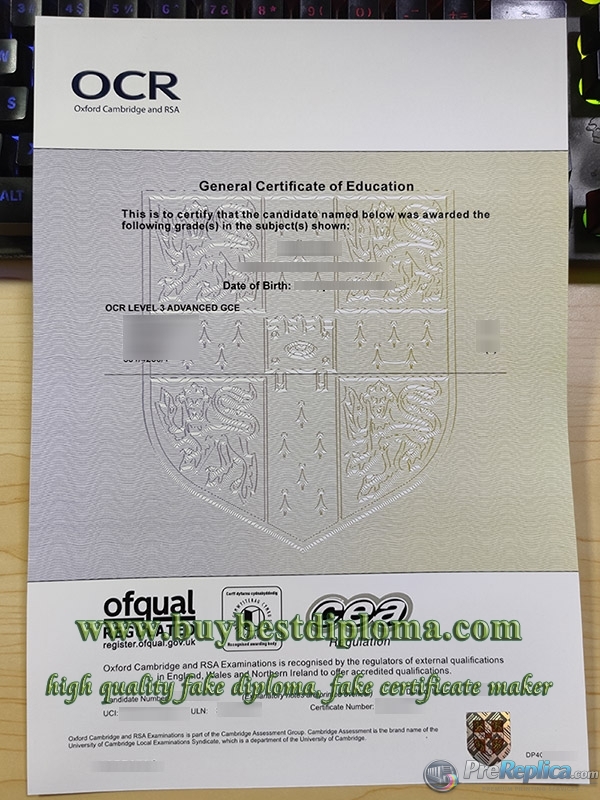 OCR GCE certificate