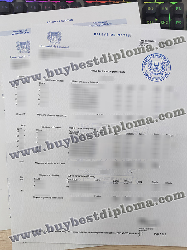 Université de Montréal releve de notes