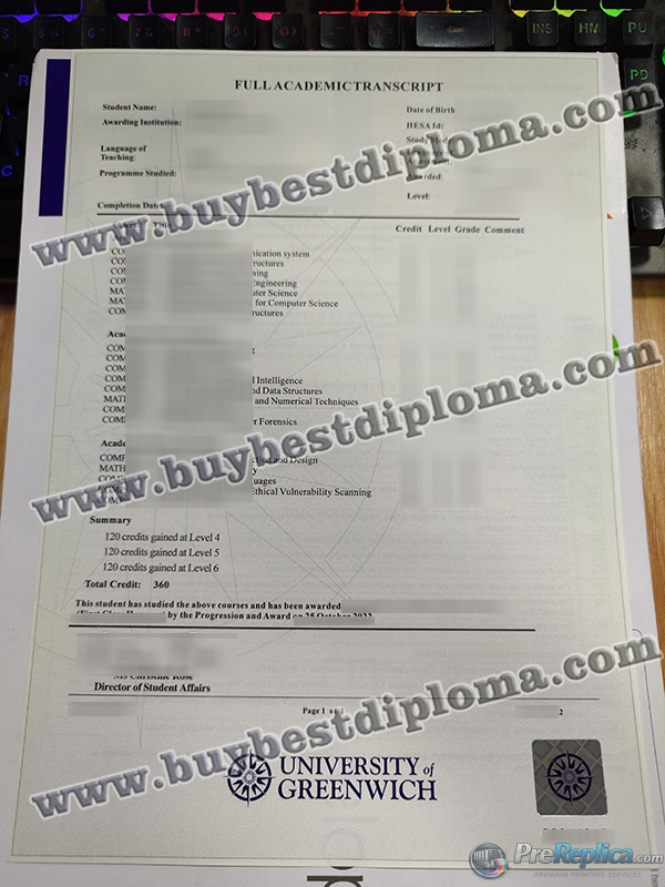 University of Greenwich transcript