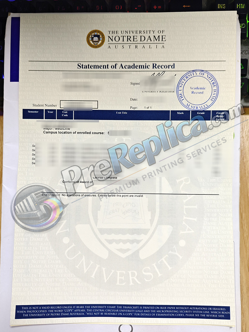 University of Notre Dame Australia transcript