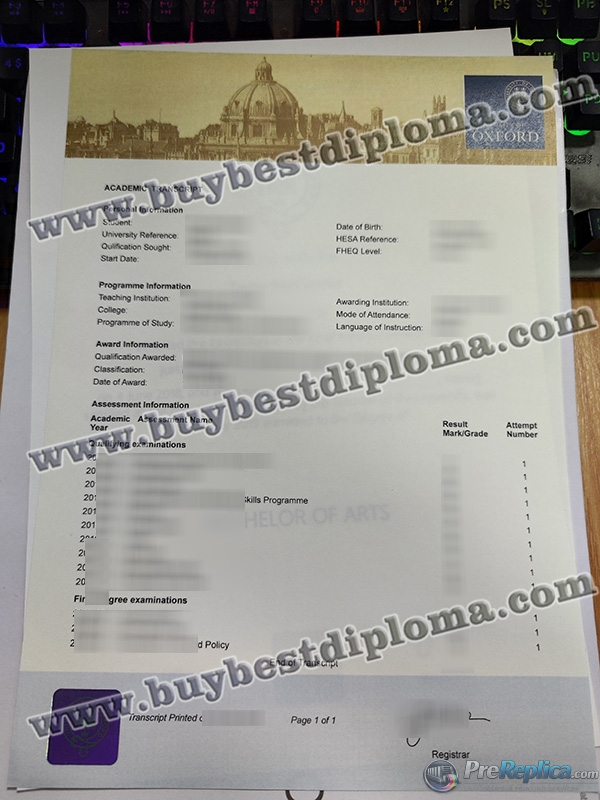 University of Oxford transcript