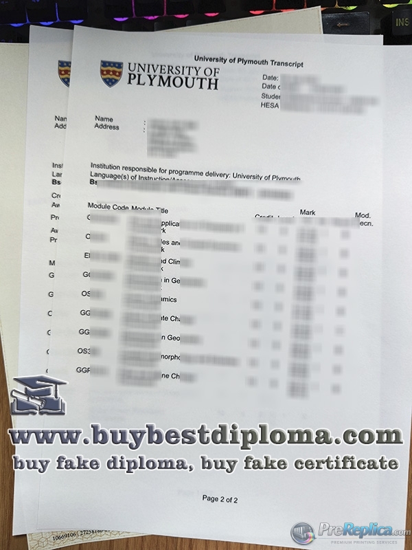 University of Plymouth transcript