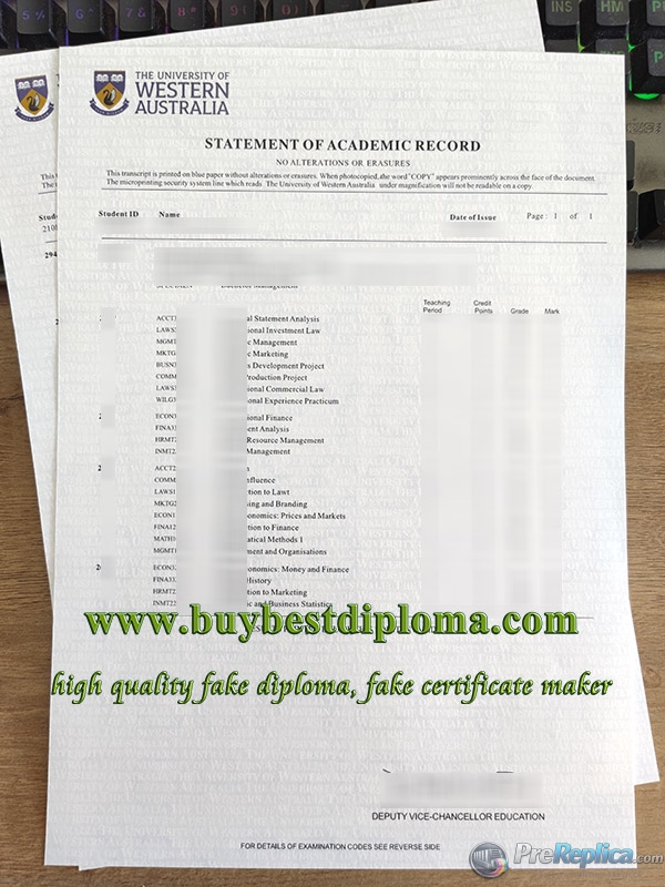 University of Western Australia transcript